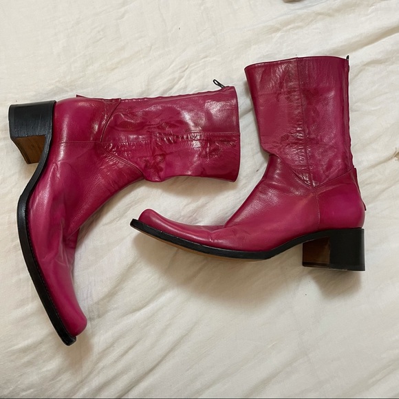 Rocco P italian leather hot pink fuschia western boots with dyed detail - Picture 6 of 8